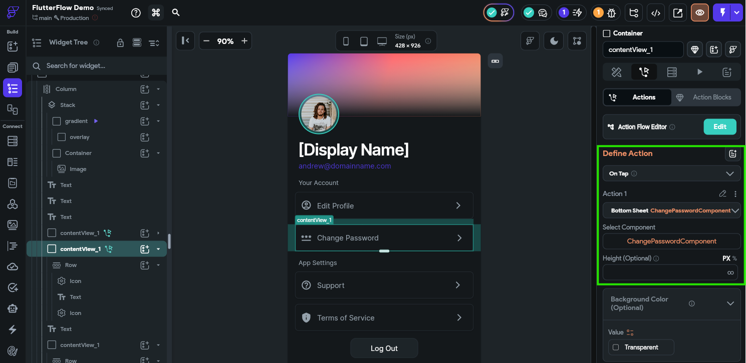 FlutterFlow Load Change Password