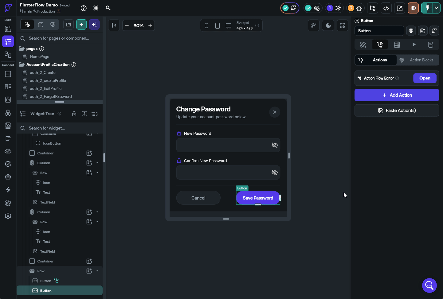 FlutterFlow Change Password Action
