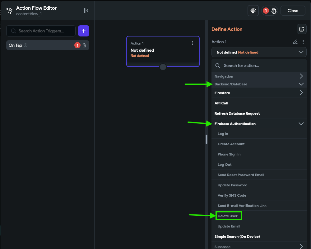 FlutterFlow Delete Action