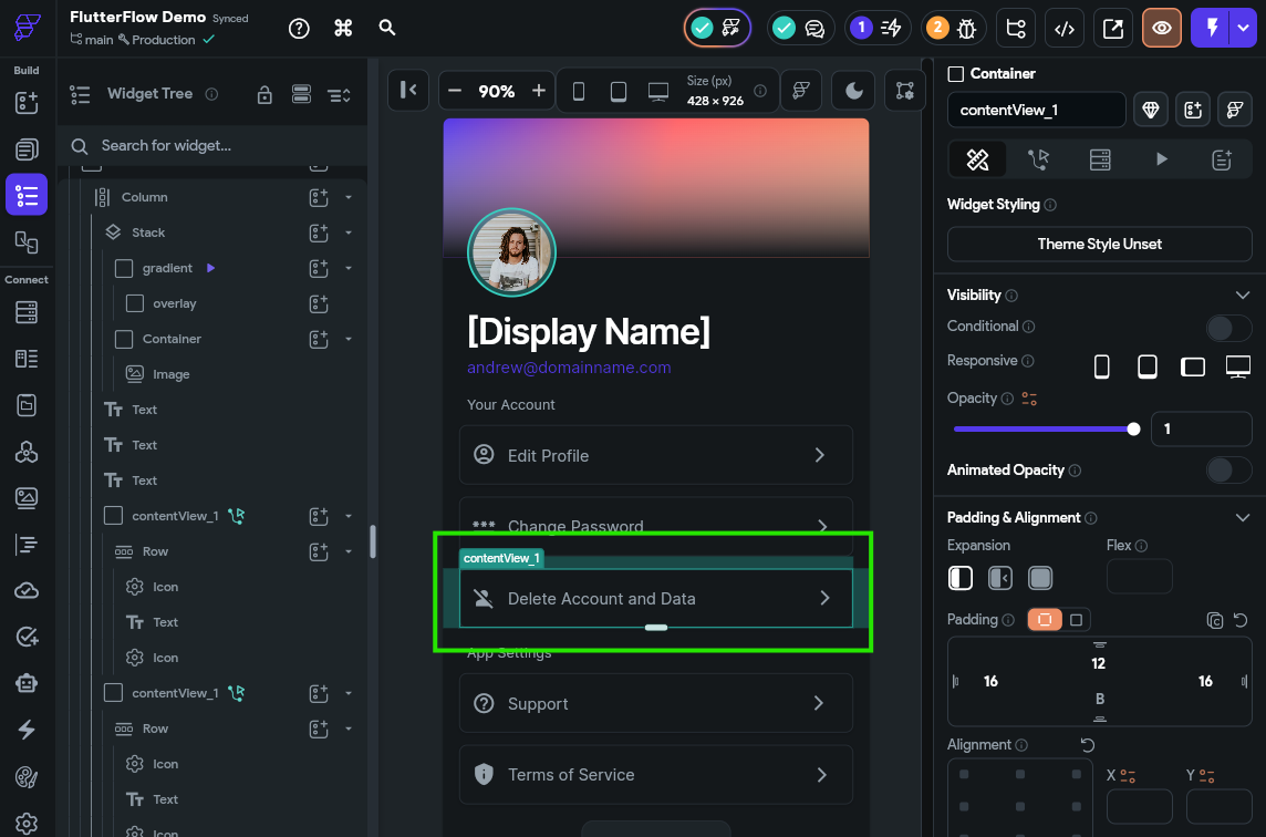 FlutterFlow Delete Account