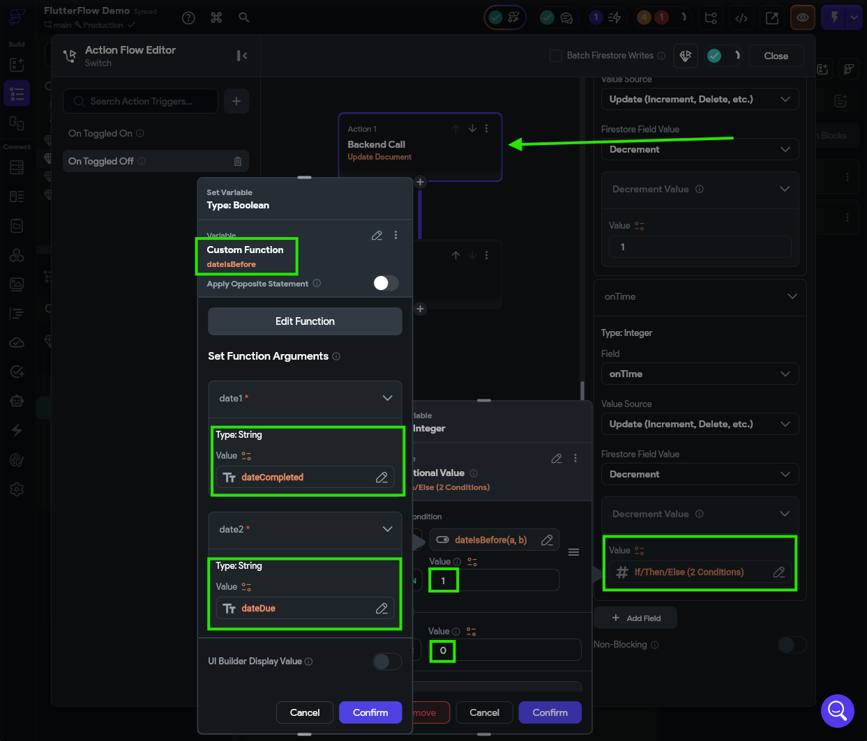 FlutterFlow Decrement Tasks