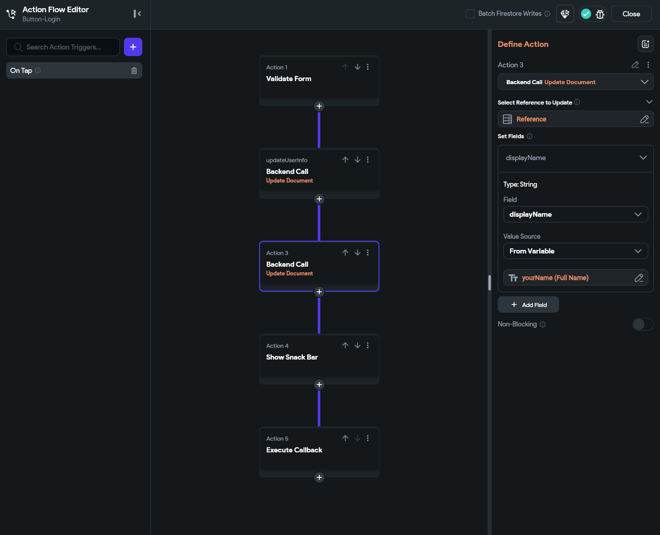 FlutterFlow Update Action